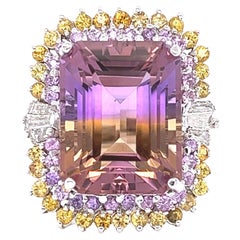 24.33 Carat Natural Ametrine Sapphire Diamond 14 Karat White Gold Cocktail Ring