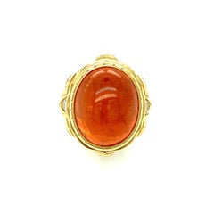 24.39 Carat Spessartite Garnet Cabochon and Diamond, 18k Yellow Gold Ring