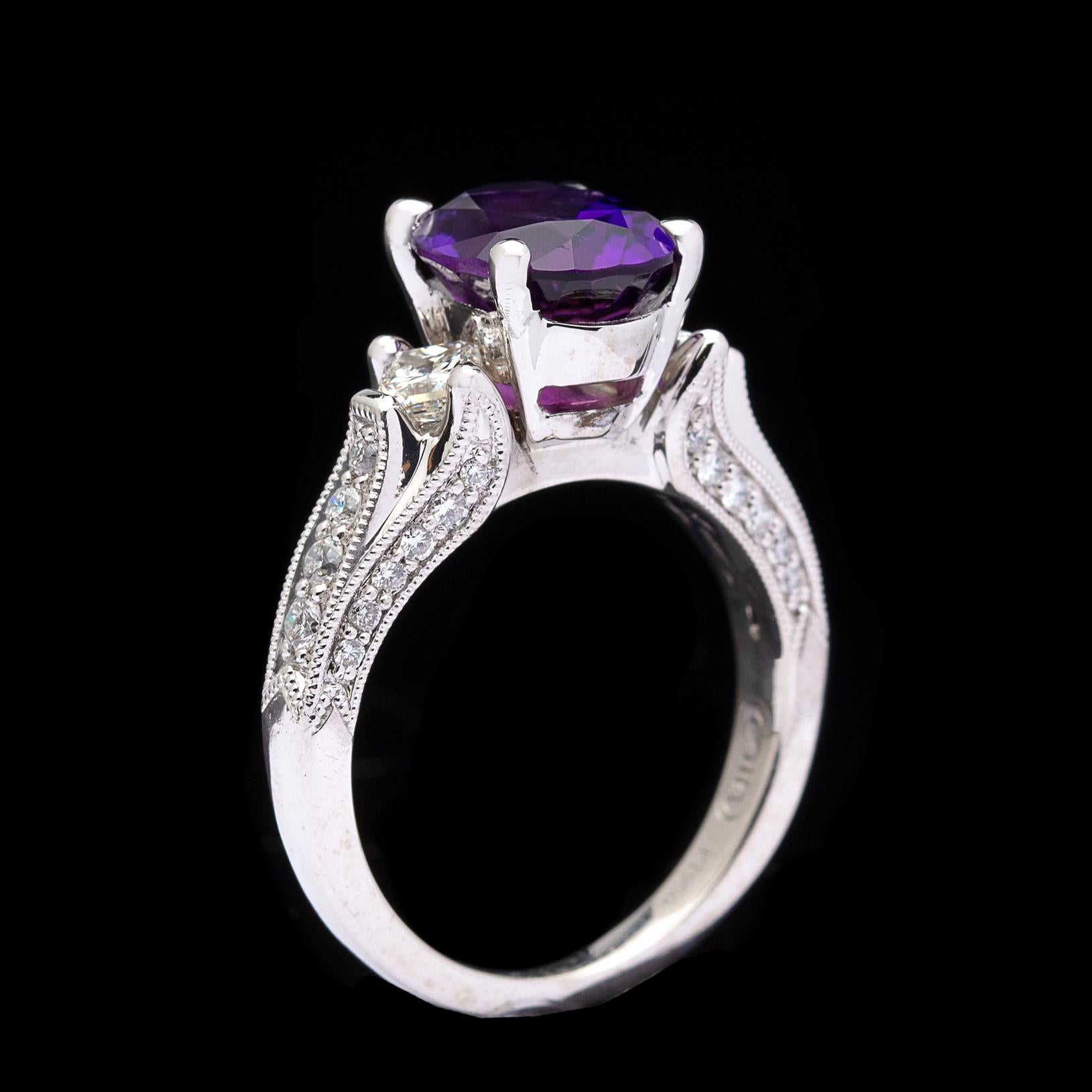 2.43 Carat Amethyst and Diamond Platinum Ring In Excellent Condition In San Francisco, CA
