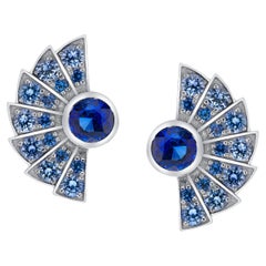 Art Deco 2.43ct Blue Sapphire Ombré Earrings in 18K White Gold