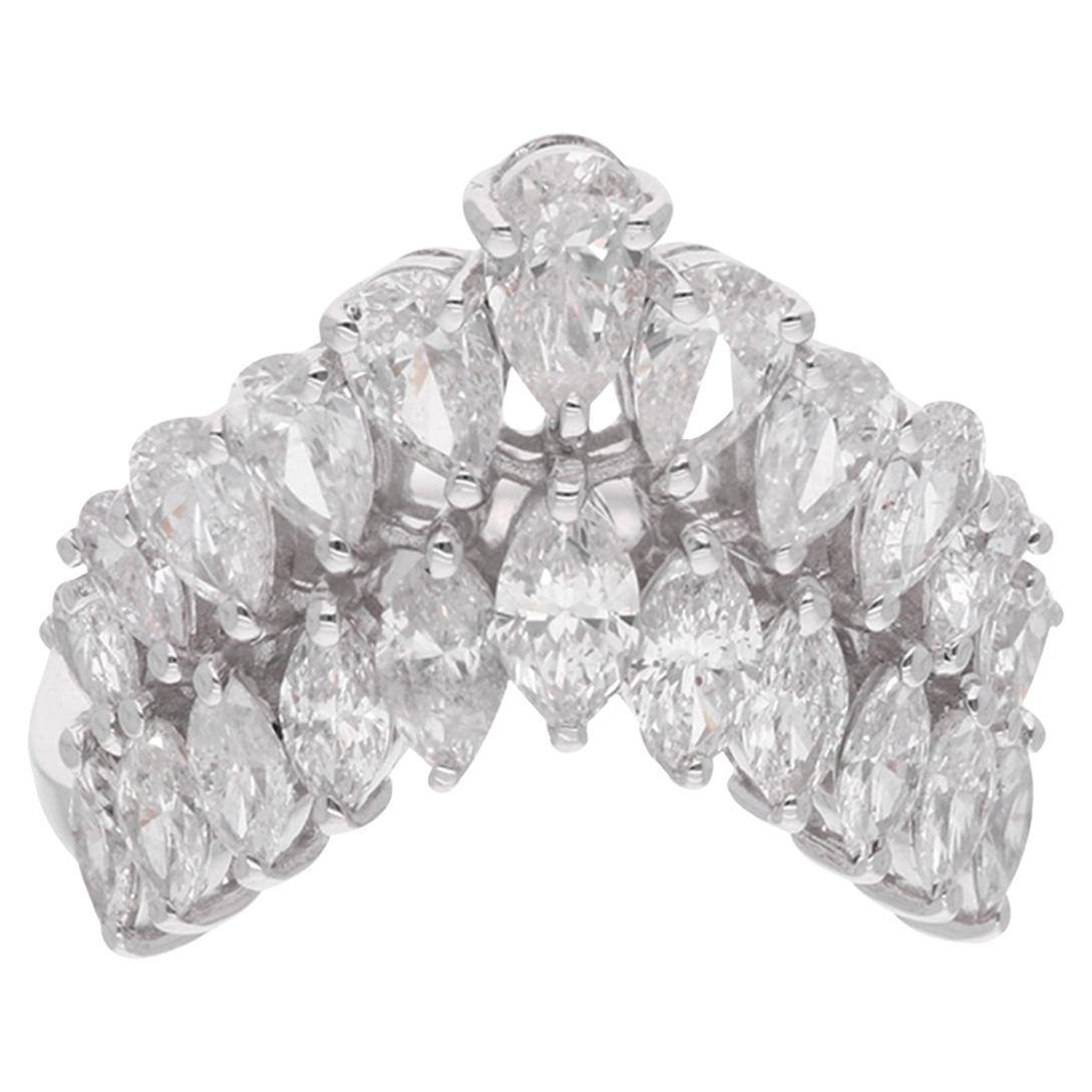 2,43 qt Anillo de compromiso marquesa corte pera SI/H diamante Chevron Oro blanco 18k