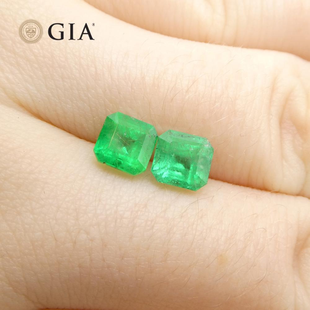 2.43ct Octagonal/Emerald Cut Green Two (2) Emeralds GIA Certified Colombia (F2)  For Sale 6