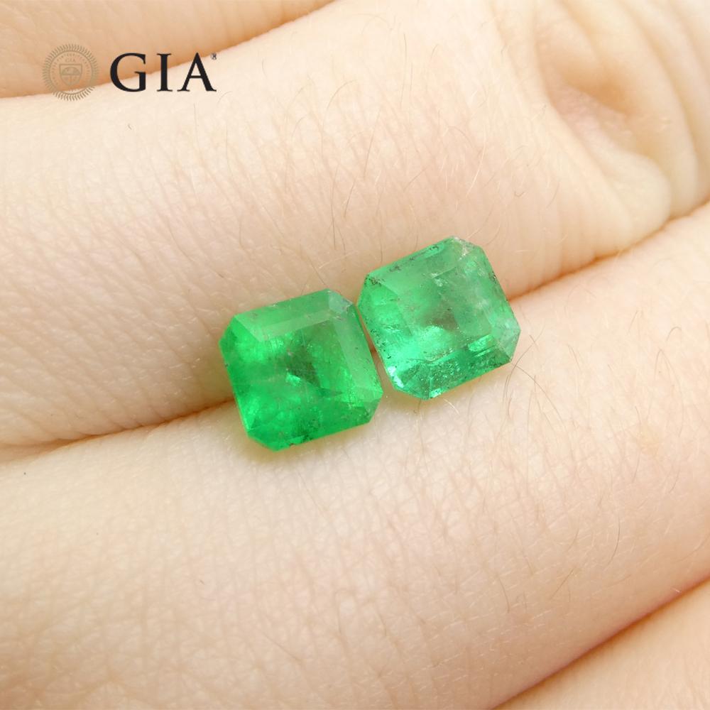 2.43ct Octagonal/Emerald Cut Green Two (2) Emeralds GIA Certified Colombia (F2)  For Sale 8