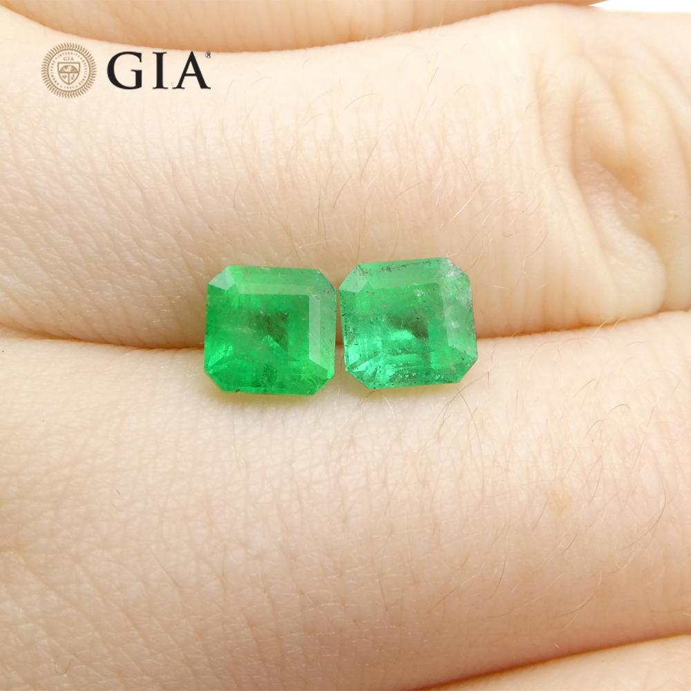 2,43 Karat Achteck/Emerald Cut Grün zwei (2) Smaragde GIA zertifiziert Kolumbien (F2) im Zustand „Neu“ im Angebot in Toronto, Ontario