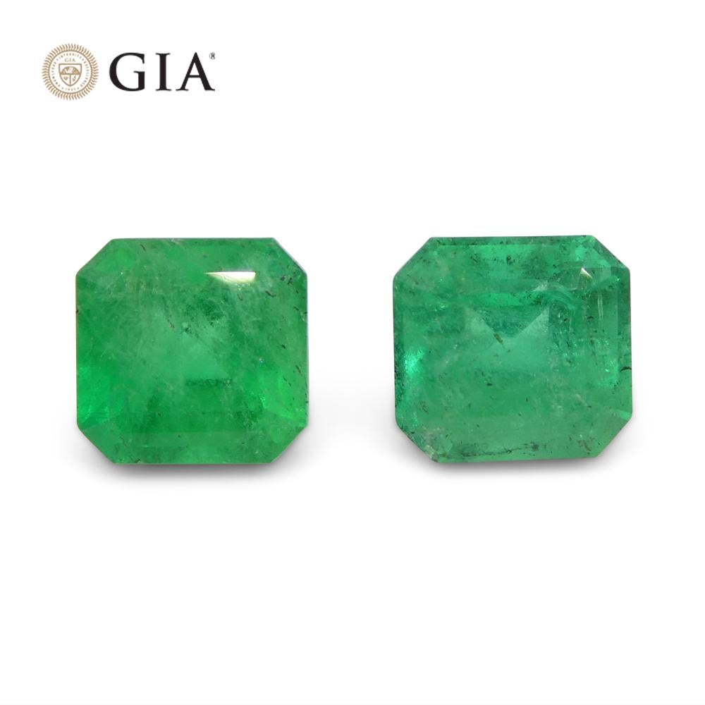 Octagon Cut 2.43ct Octagonal/Emerald Cut Green Two (2) Emeralds GIA Certified Colombia (F2)  For Sale