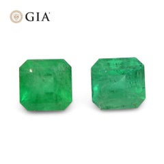 2.43ct Octagonal/Emerald Cut Green Two (2) Emeralds GIA Certified Colombia (F2)