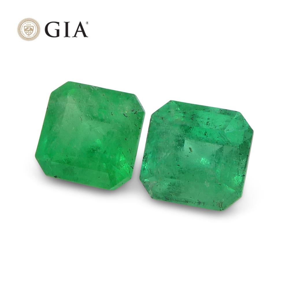 2.43ct Octagonal/Emerald Cut Green Two (2) Emeralds GIA Certified Colombia (F2)  For Sale 3