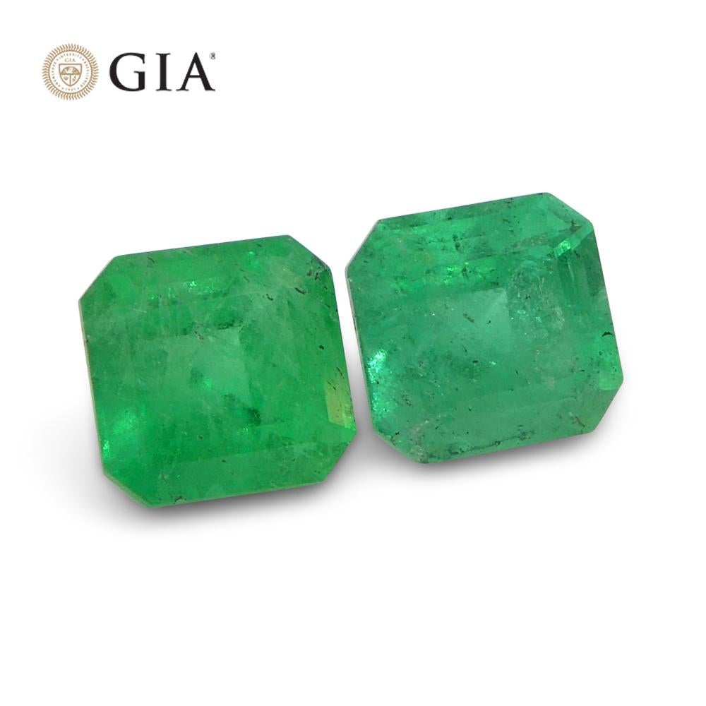 2.43ct Octagonal/Emerald Cut Green Two (2) Emeralds GIA Certified Colombia (F2)  For Sale 4