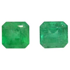 2.43ct Octagonal/Emerald Cut Green Two (2) Emeralds GIA Certified Colombia (F2) 