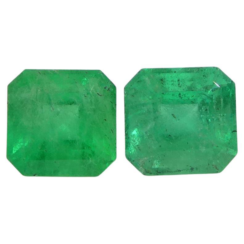2.43ct Octagonal/Emerald Cut Green Two (2) Emeralds GIA Certified Colombia (F2)