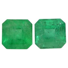 2,43 Karat Achteck/Emerald Cut Grün zwei (2) Smaragde GIA zertifiziert Kolumbien (F2)