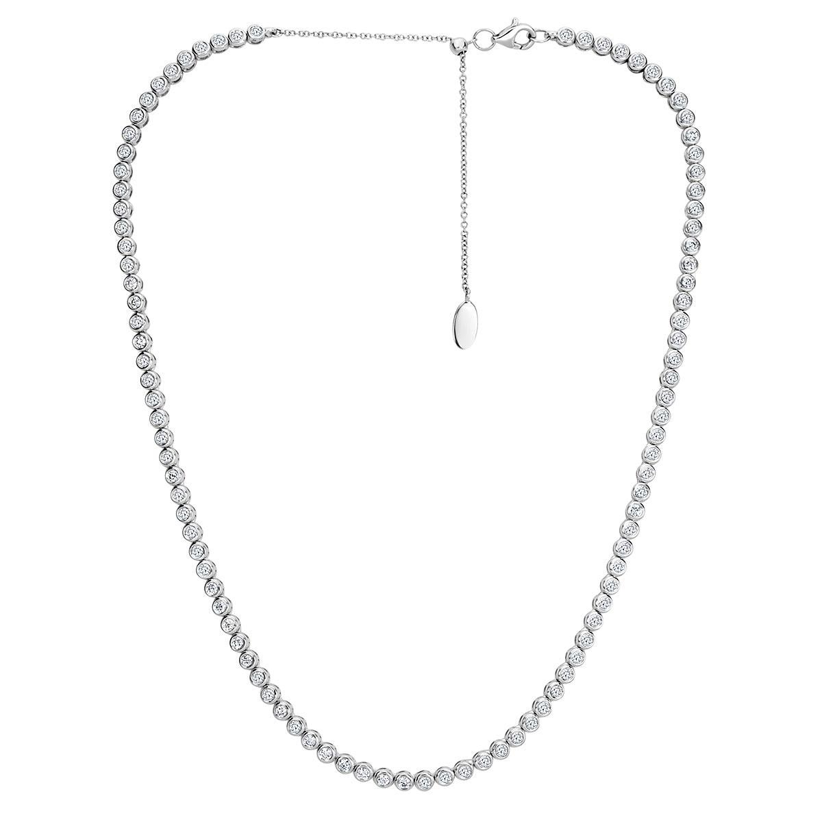 2.43ct Round Brilliant Cut Diamond Bezel Set Tennis Necklace in 14k White Gold