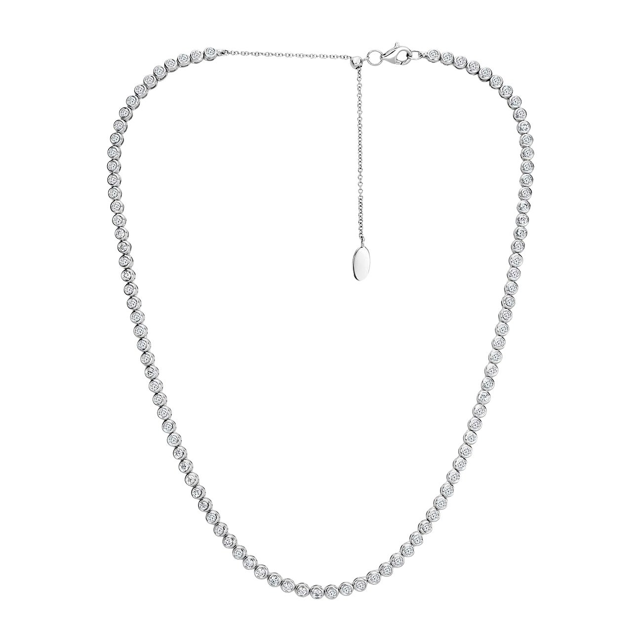 2.43ct Round Brilliant Cut Diamond Bezel Set Tennis Necklace in 14k White Gold