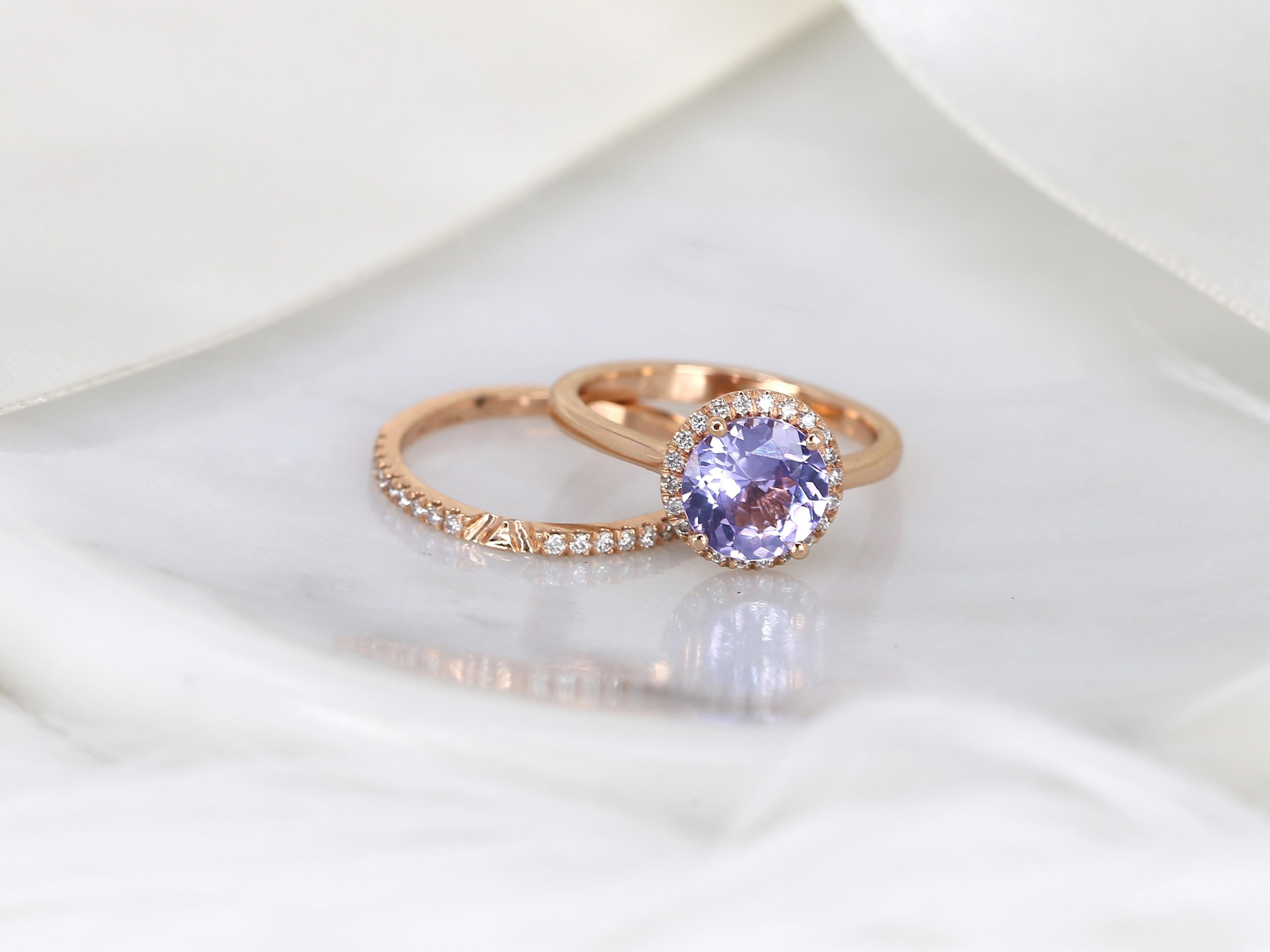 2.43cts Shannon 14kt Rose Gold Purple Sapphire Diamond Round Halo Bridal Set For Sale 6