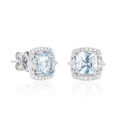 Sunita Nahata Aquamarine 2.44ct. Stud Earrings in 18KWG with Diamond