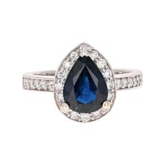 2.44 Carat Blue Sapphire Diamond 18 Karat White Gold Engagement Ring