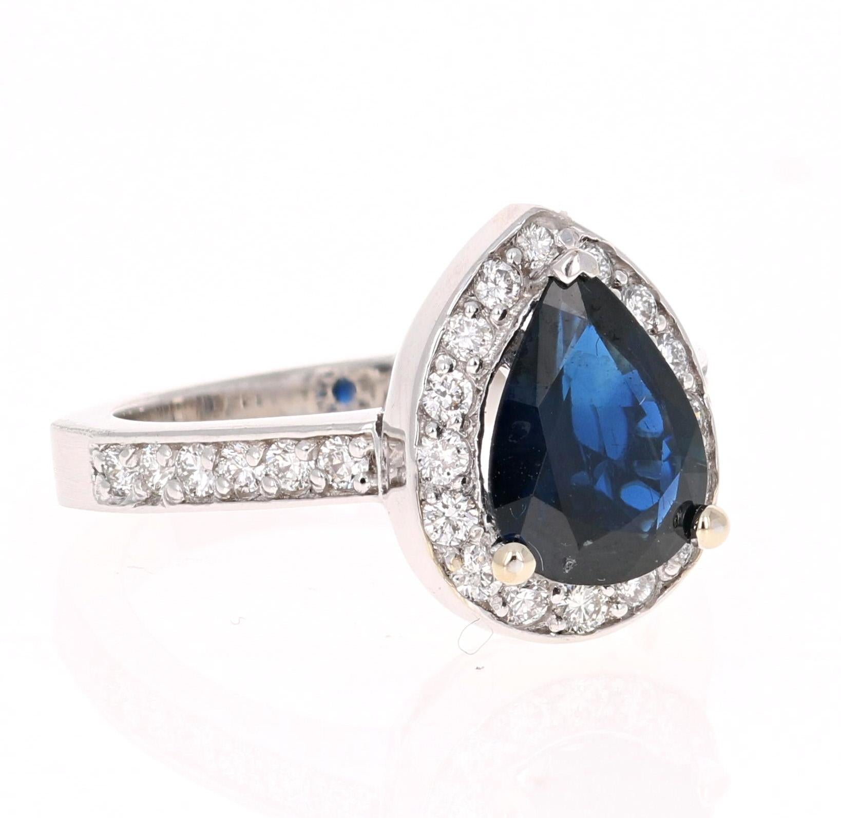 Modern 2.44 Carat Blue Sapphire Diamond White Gold Engagement Ring