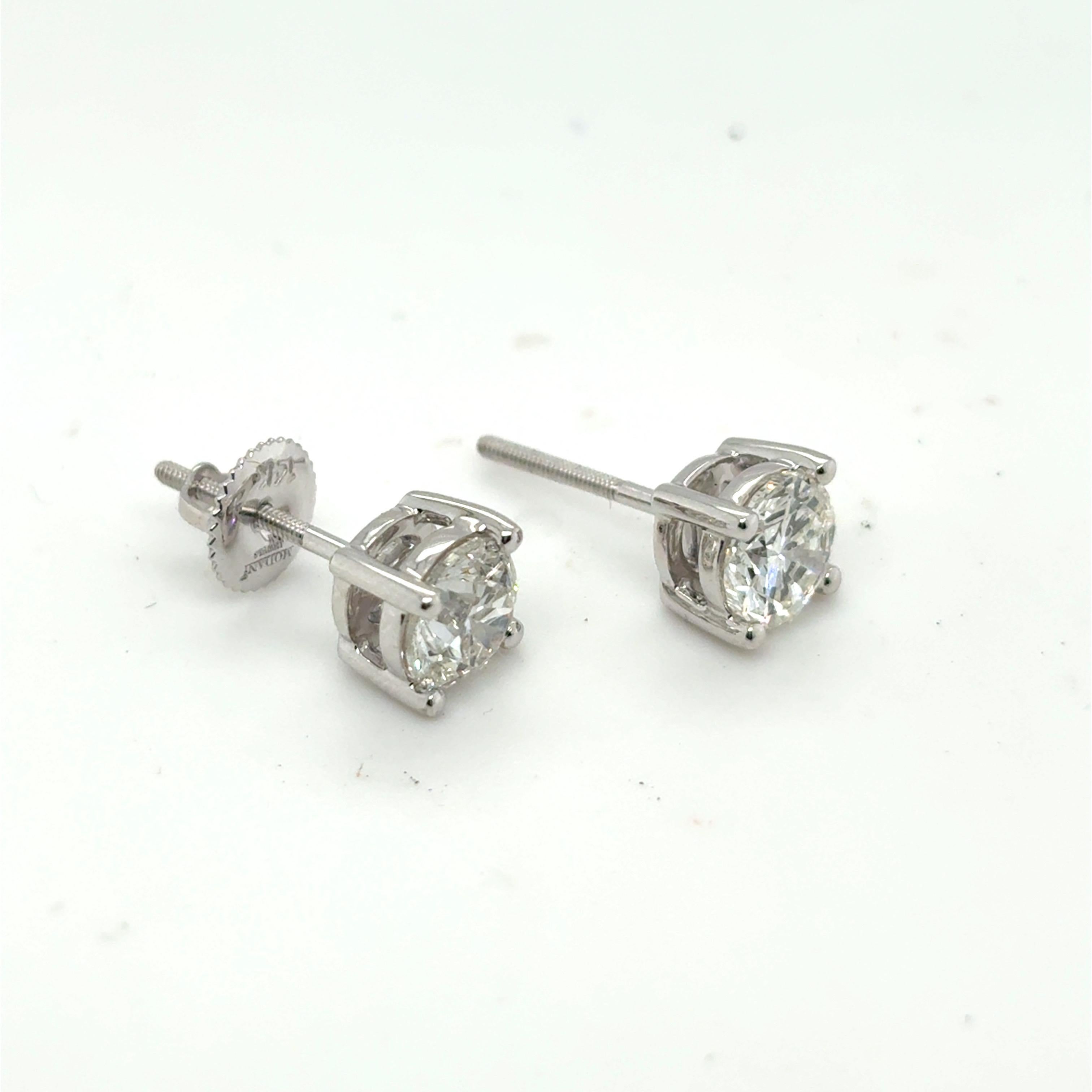 Boucles d'oreilles en diamant solitaire de 2,44 carats à taille brillante en vente 1