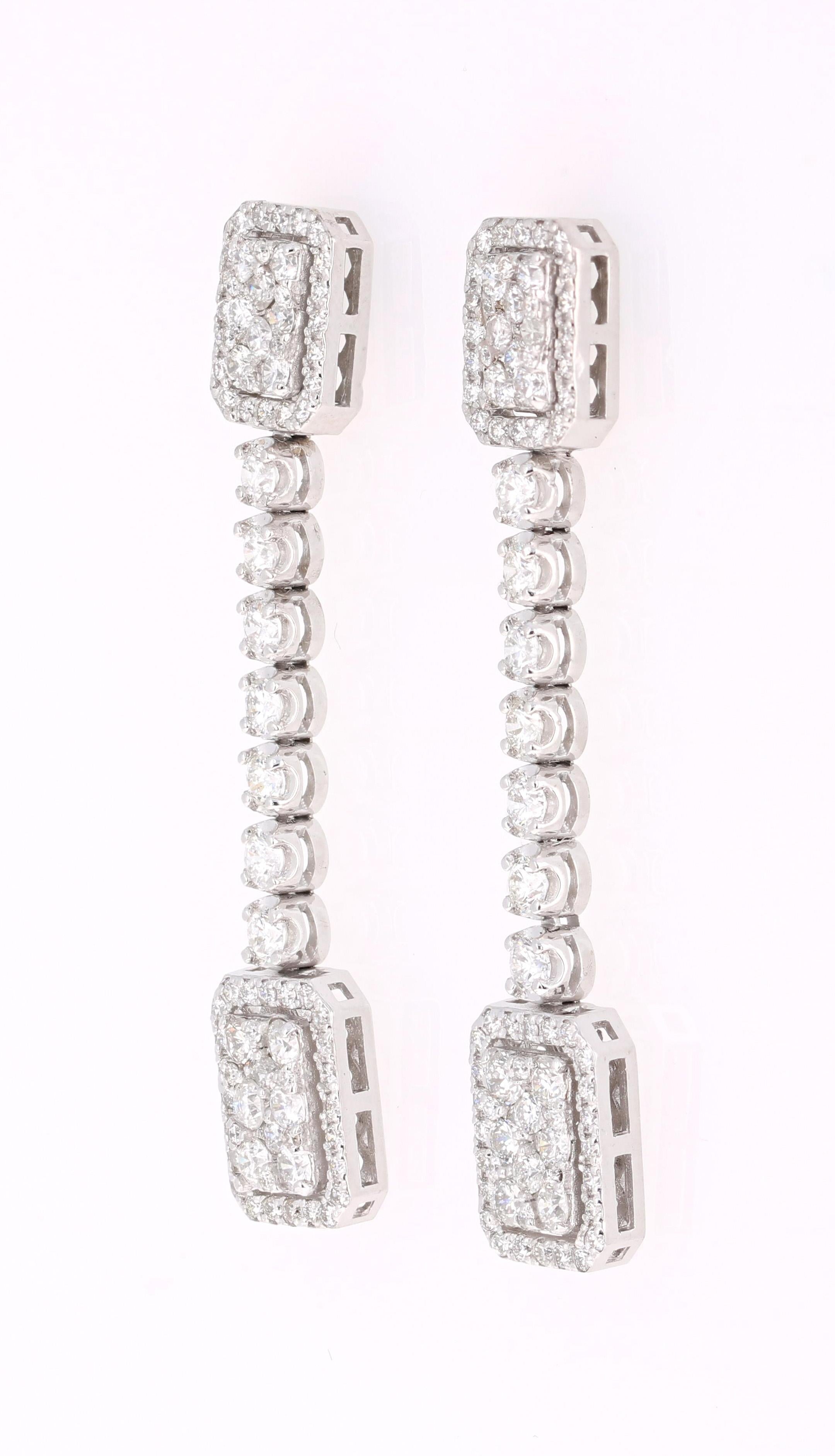 Modern 2.44 Carat Diamond Dangling 14 Karat White Gold Earrings