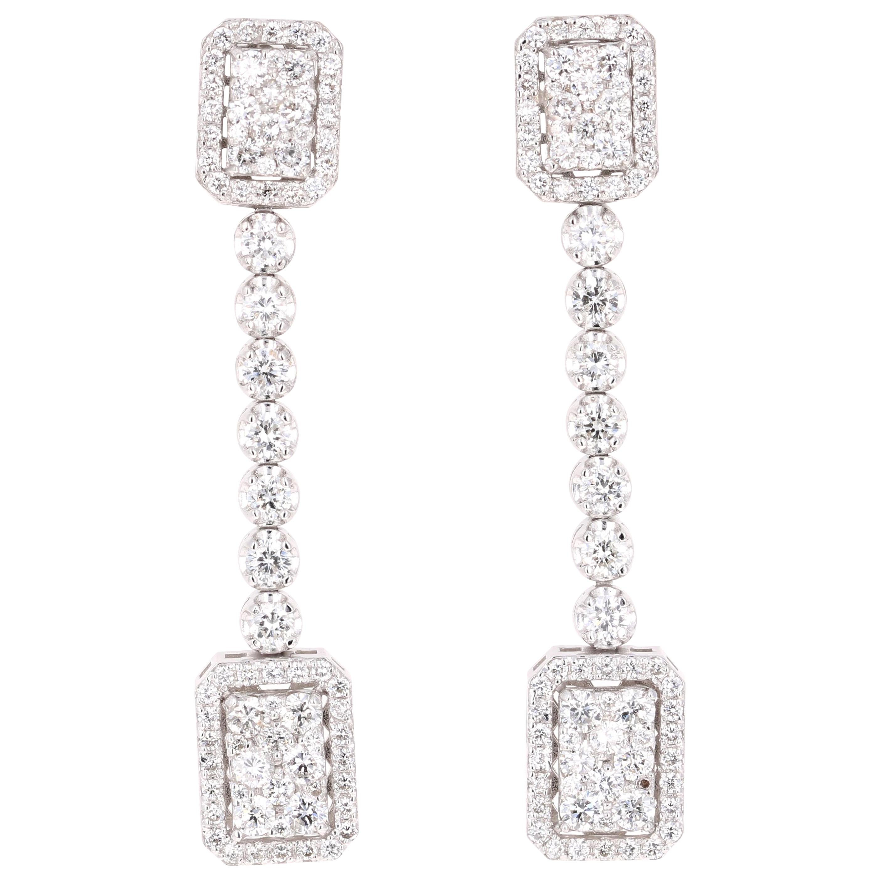 2.44 Carat Diamond Dangling 14 Karat White Gold Earrings