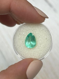 2.44 Carat Light Bluish Green Colombian Emerald - Pear Cut Teardrop May