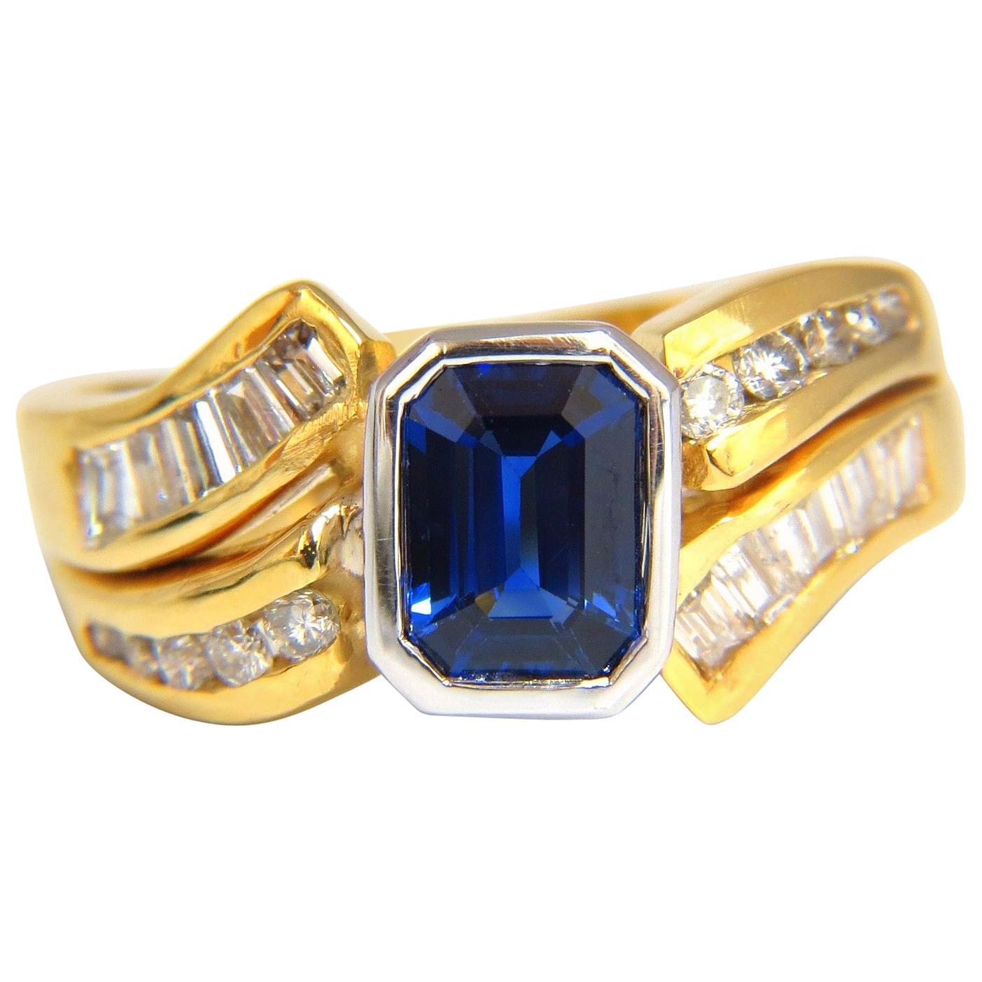 2.44 Carat Natural Blue Sapphire Diamonds Ring 14 Karat Royal Blue Traditional