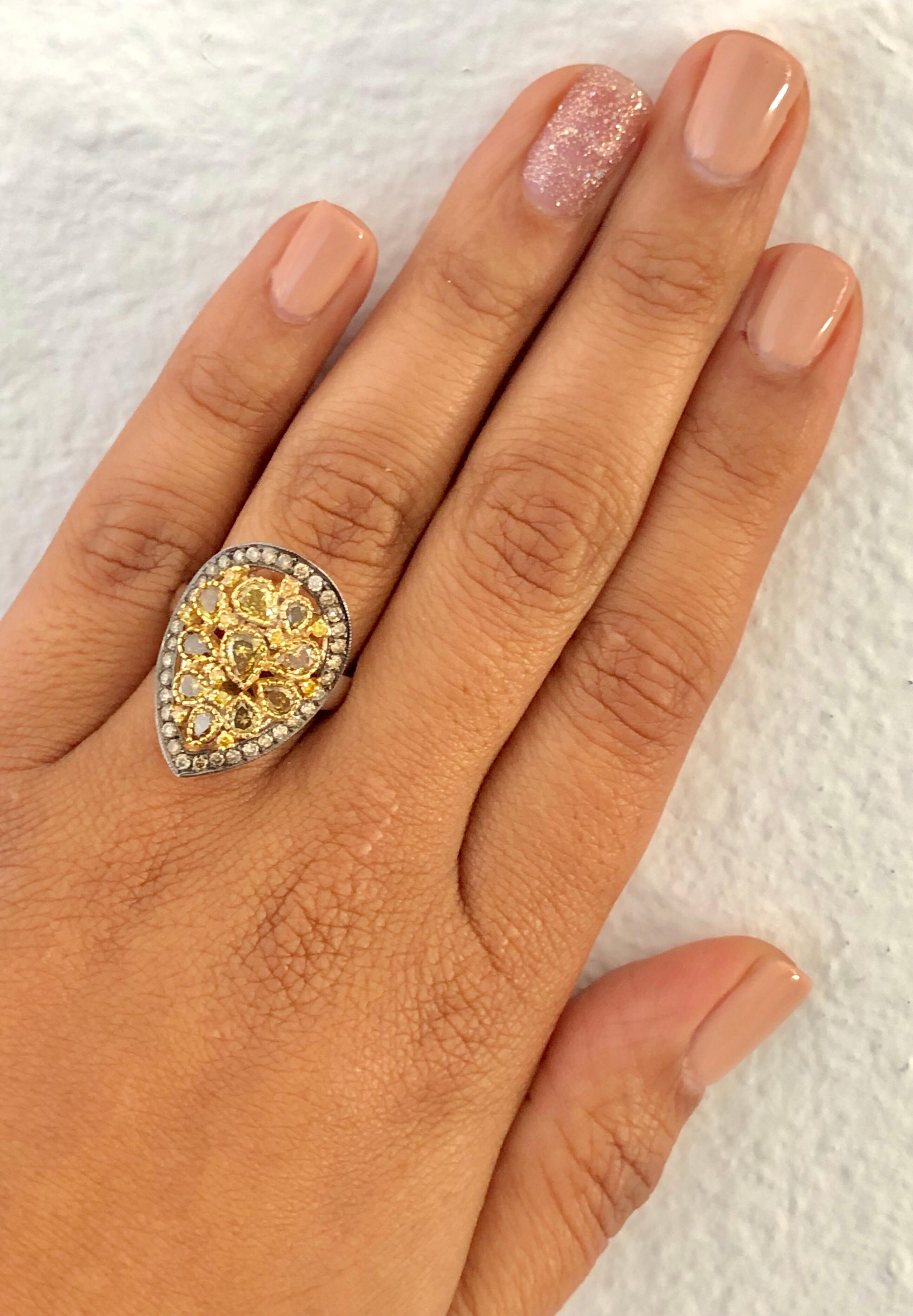 Women's 2.44 Carat Natural Fancy Color Diamond 18 Karat White Gold Cocktail Ring For Sale