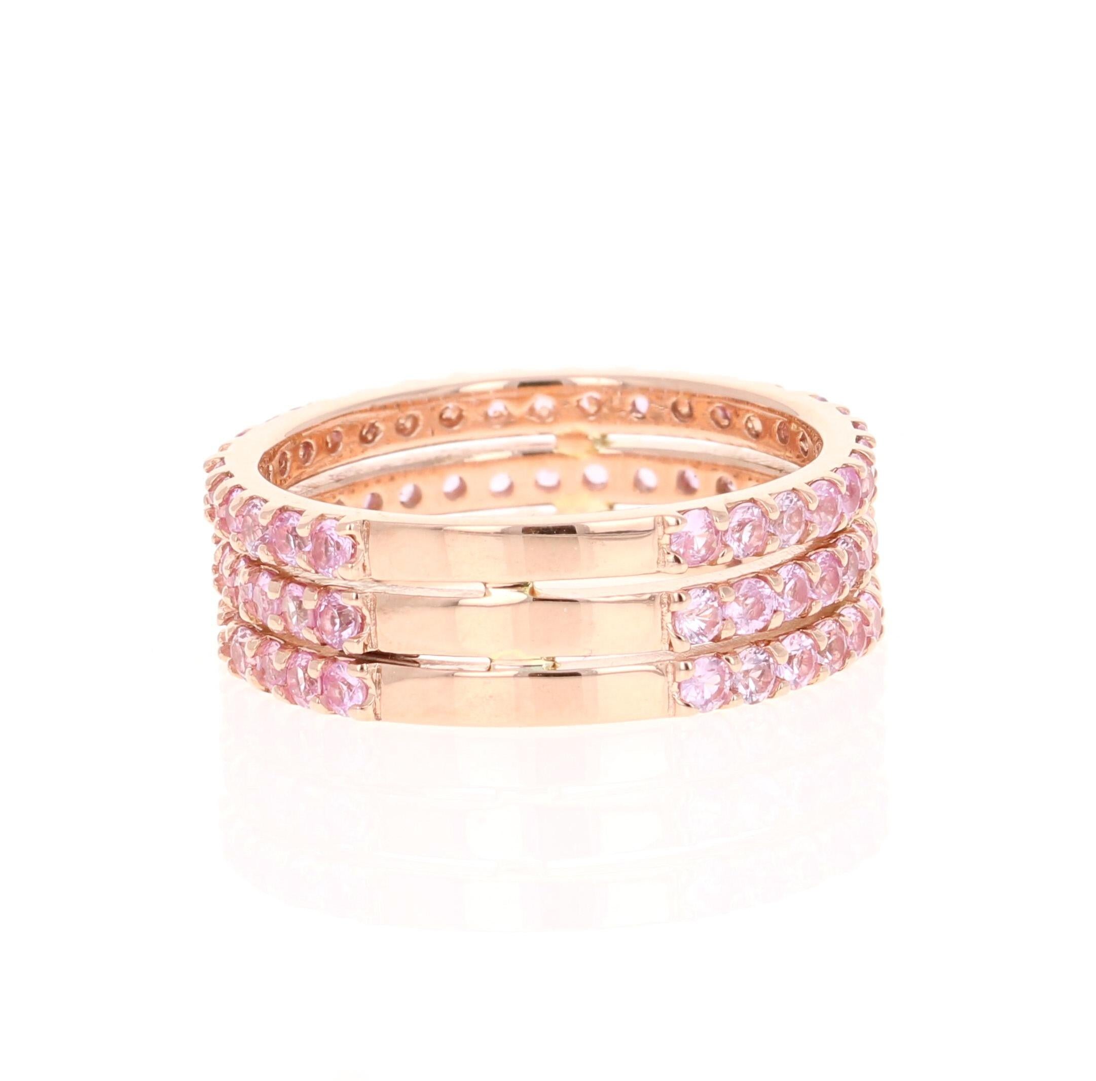 Round Cut 2.44 Carat Natural Pink Sapphire Rose Gold Band For Sale
