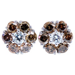 2.44 Carat Natural Round Diamond Cluster Earrings 14 Karat Fancy Browns*