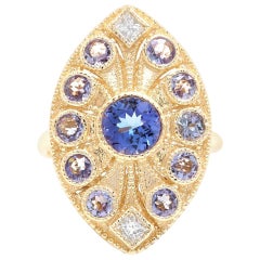 Bague en or jaune massif 14 carats avec tanzanite naturelle de 2,44 carats et diamants