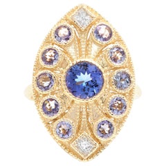 Bague en or jaune massif 14 carats avec tanzanite naturelle de 2,44 carats et diamants