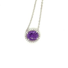 2.44 Carat Oval-Cut Purple Sapphire and White Diamond Pendant Necklace: