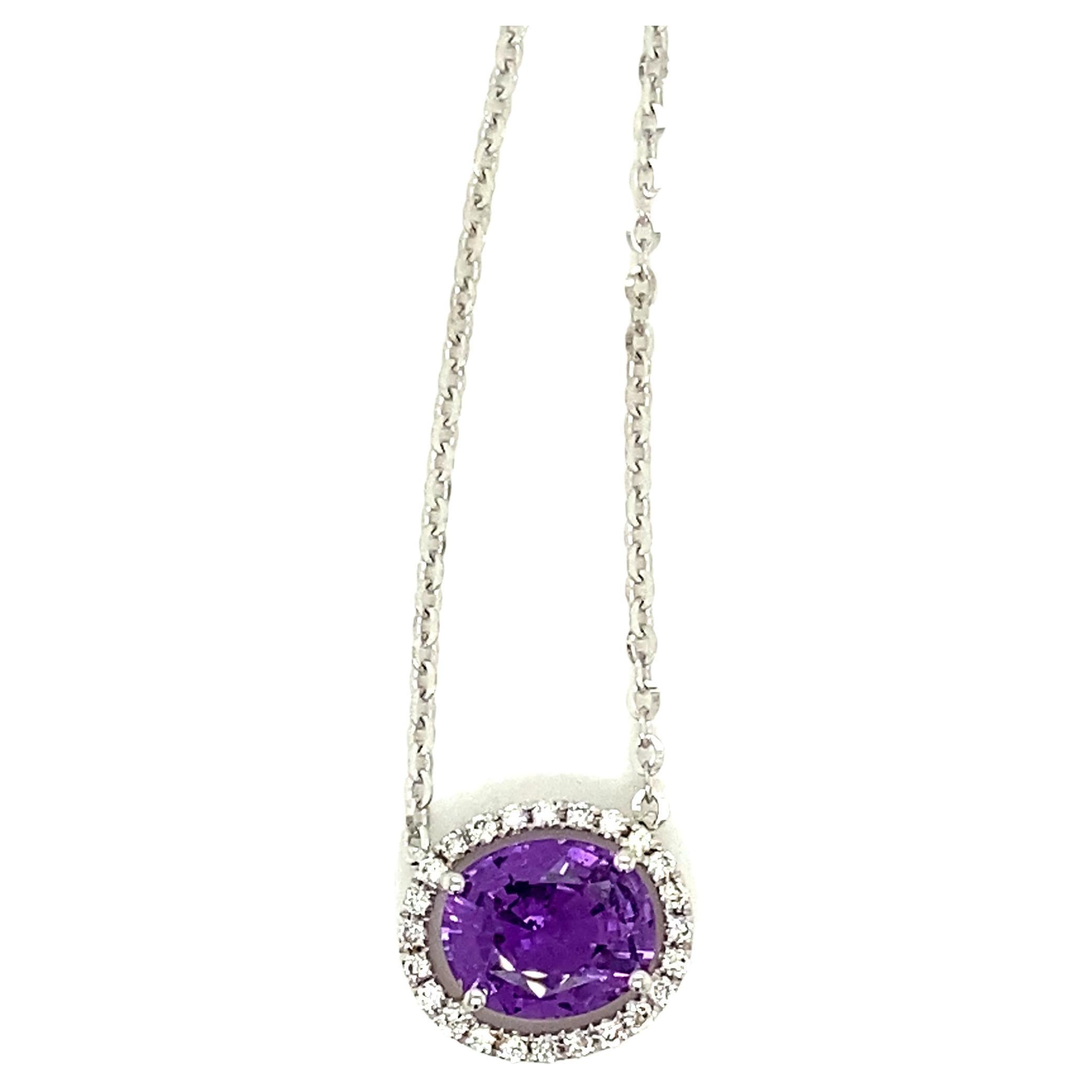 2.44 Carat Purple Sapphire and Diamond Pendant Necklace