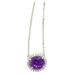 2.44 Carat Purple Sapphire and Diamond Pendant Necklace