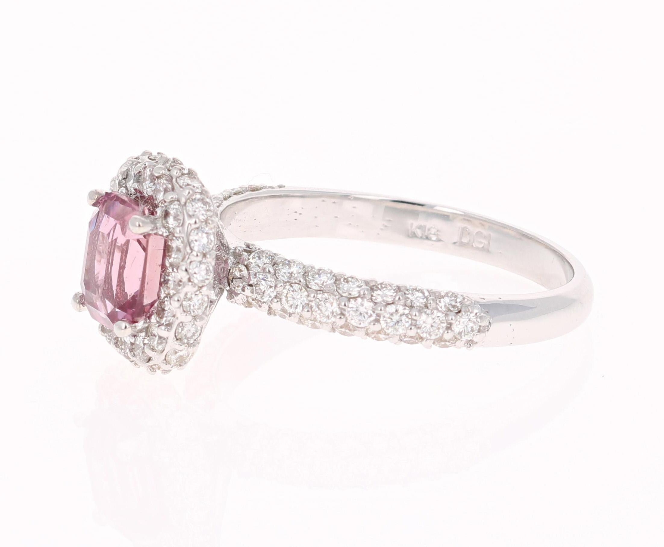 Contemporary GIA Certified 2.44 Carat Pink Sapphire Diamond White Gold Engagement Ring For Sale
