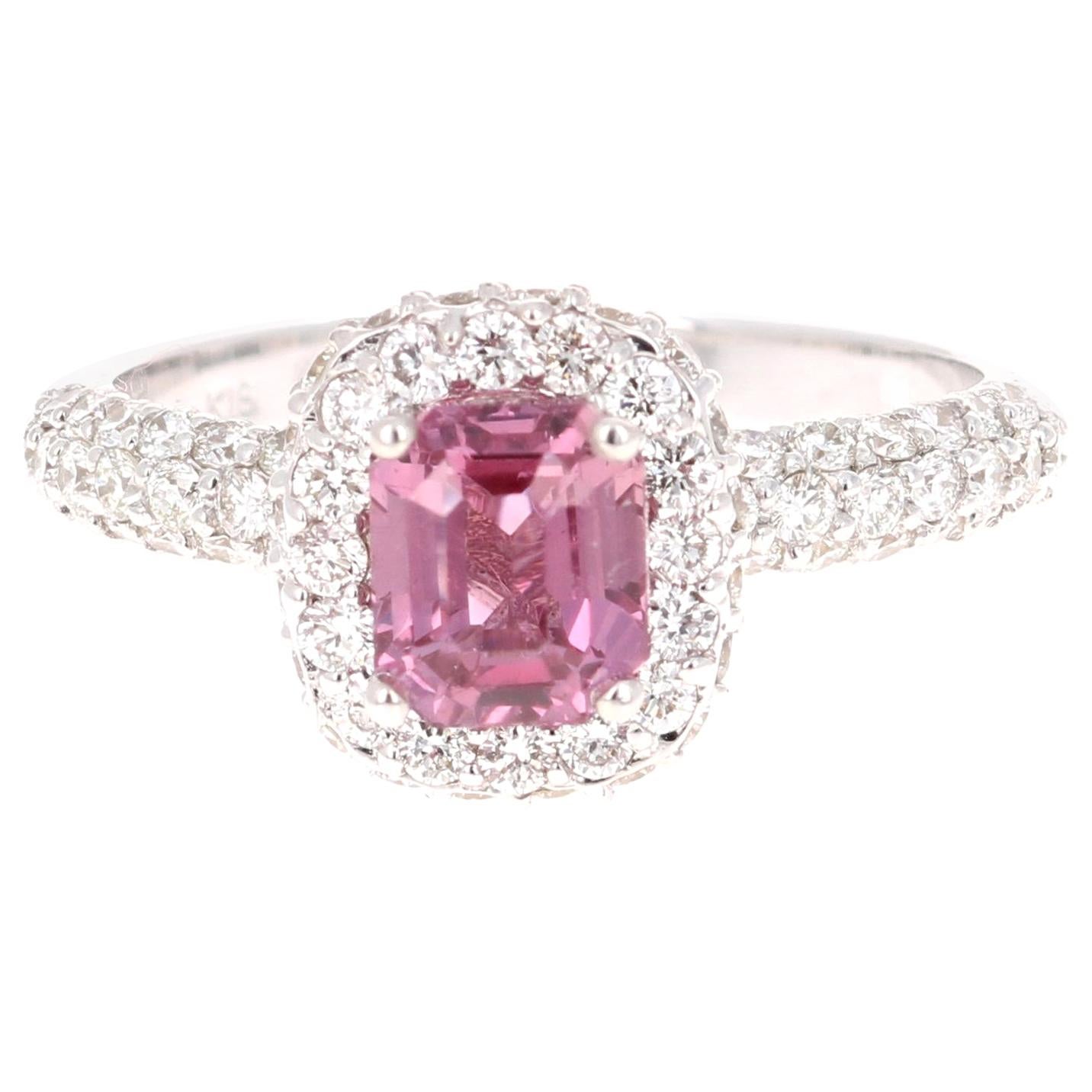 GIA Certified 2.44 Carat Pink Sapphire Diamond White Gold Engagement Ring For Sale