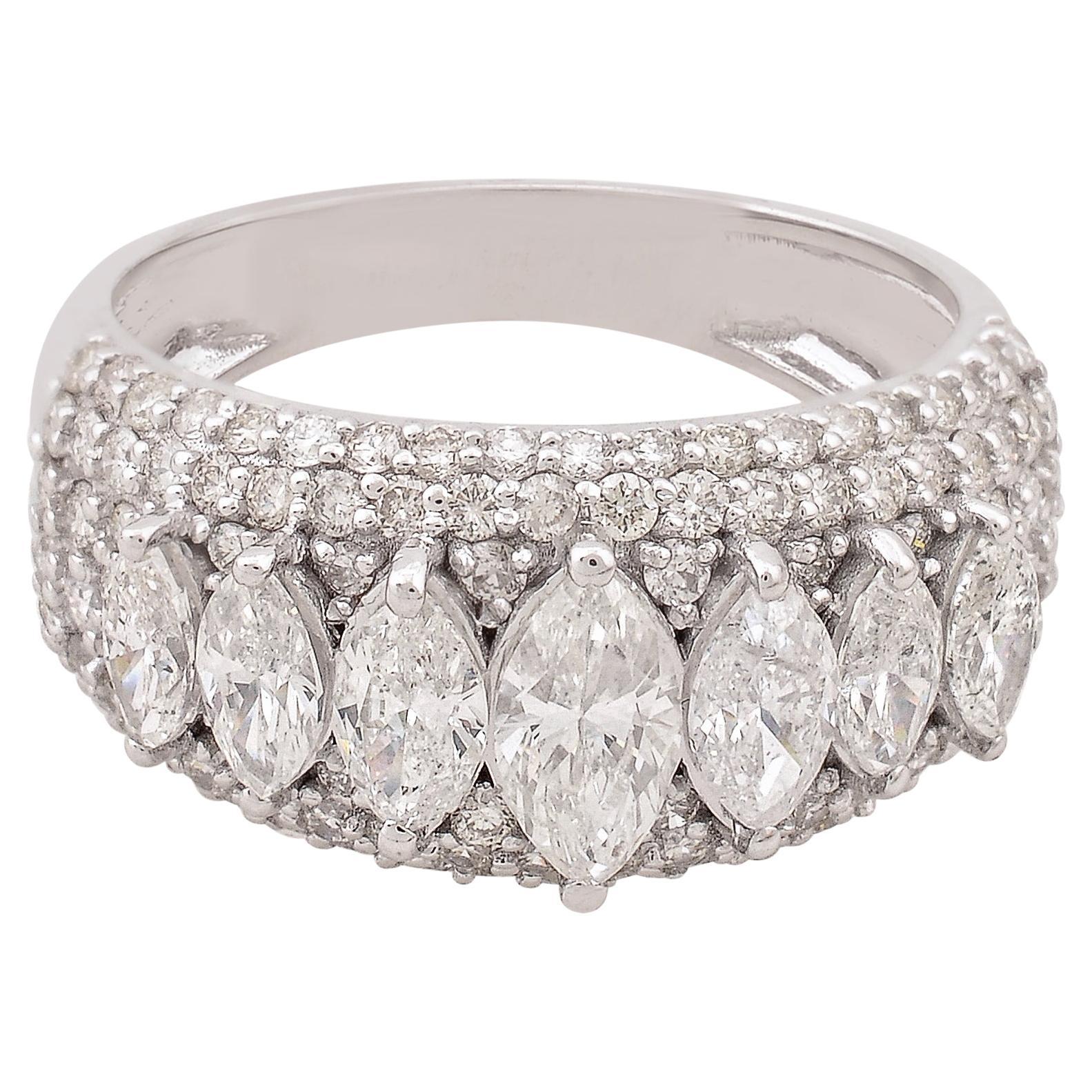2,44 Karat SI/H Marquise Runder Diamant Ehering 18 Karat Weißgold