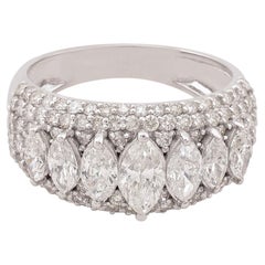 2.44 Carat SI/H Marquise Round Diamond Wedding Band Ring 18 Karat White Gold