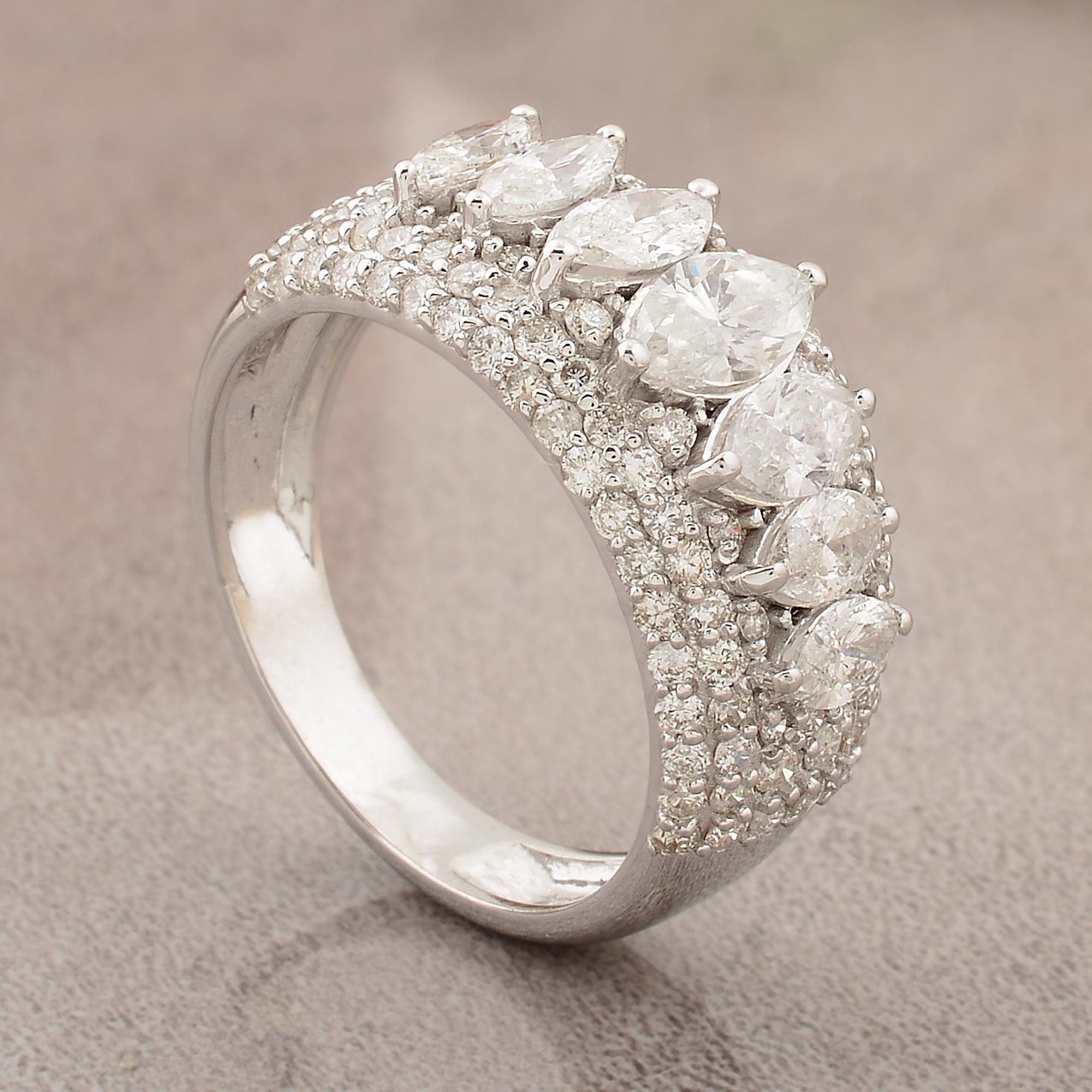 For Sale:  2.44 Carat SI/HI Marquise & Round Diamond Dome Ring 18 Karat White Gold Jewelry 3