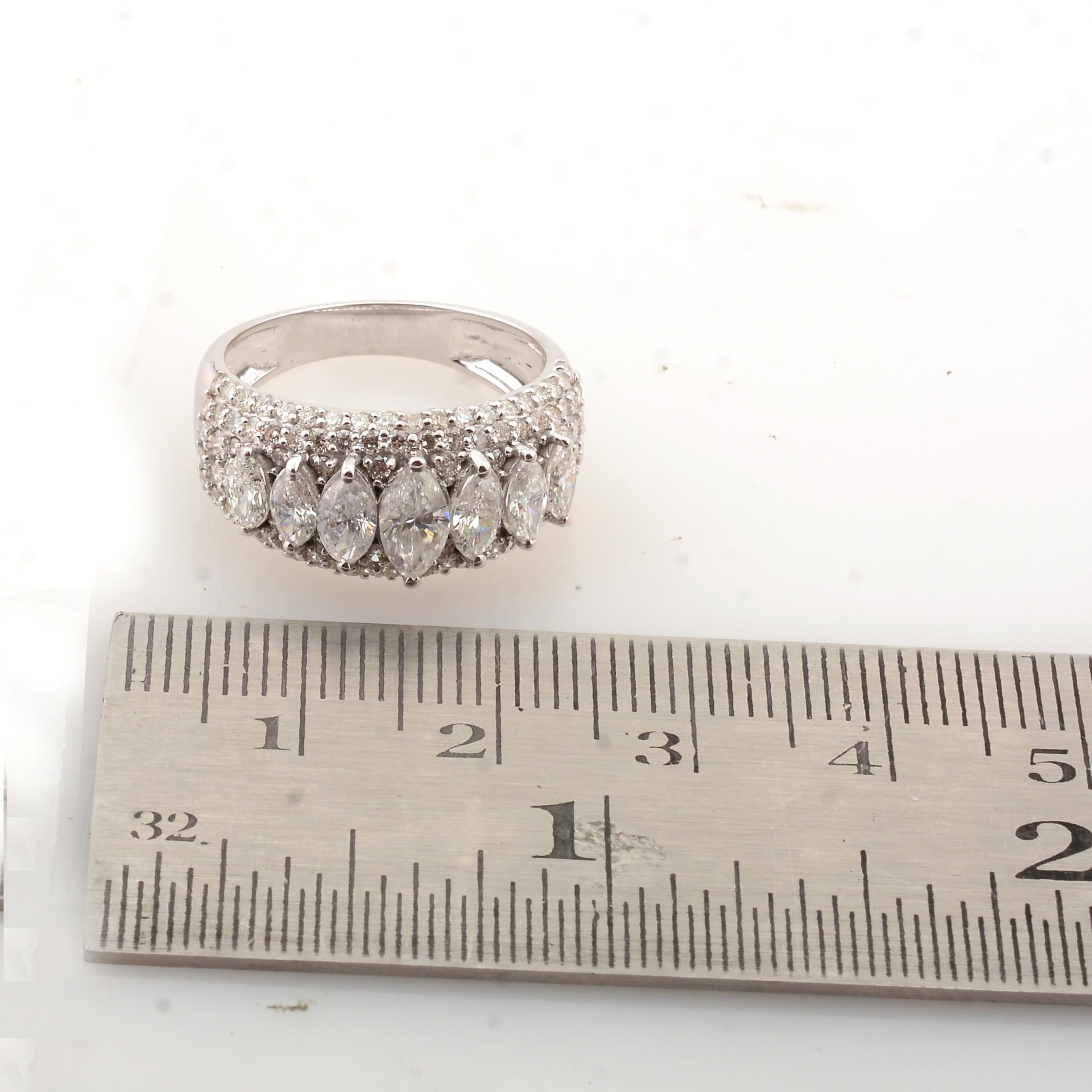For Sale:  2.44 Carat SI/HI Marquise & Round Diamond Dome Ring 18 Karat White Gold Jewelry 5