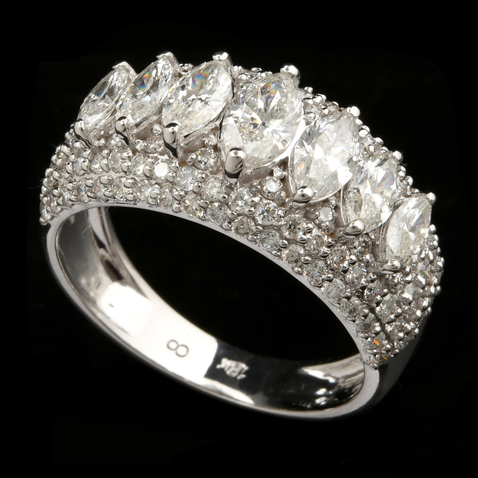 For Sale:  2.44 Carat SI/HI Marquise & Round Diamond Dome Ring 18 Karat White Gold Jewelry 6