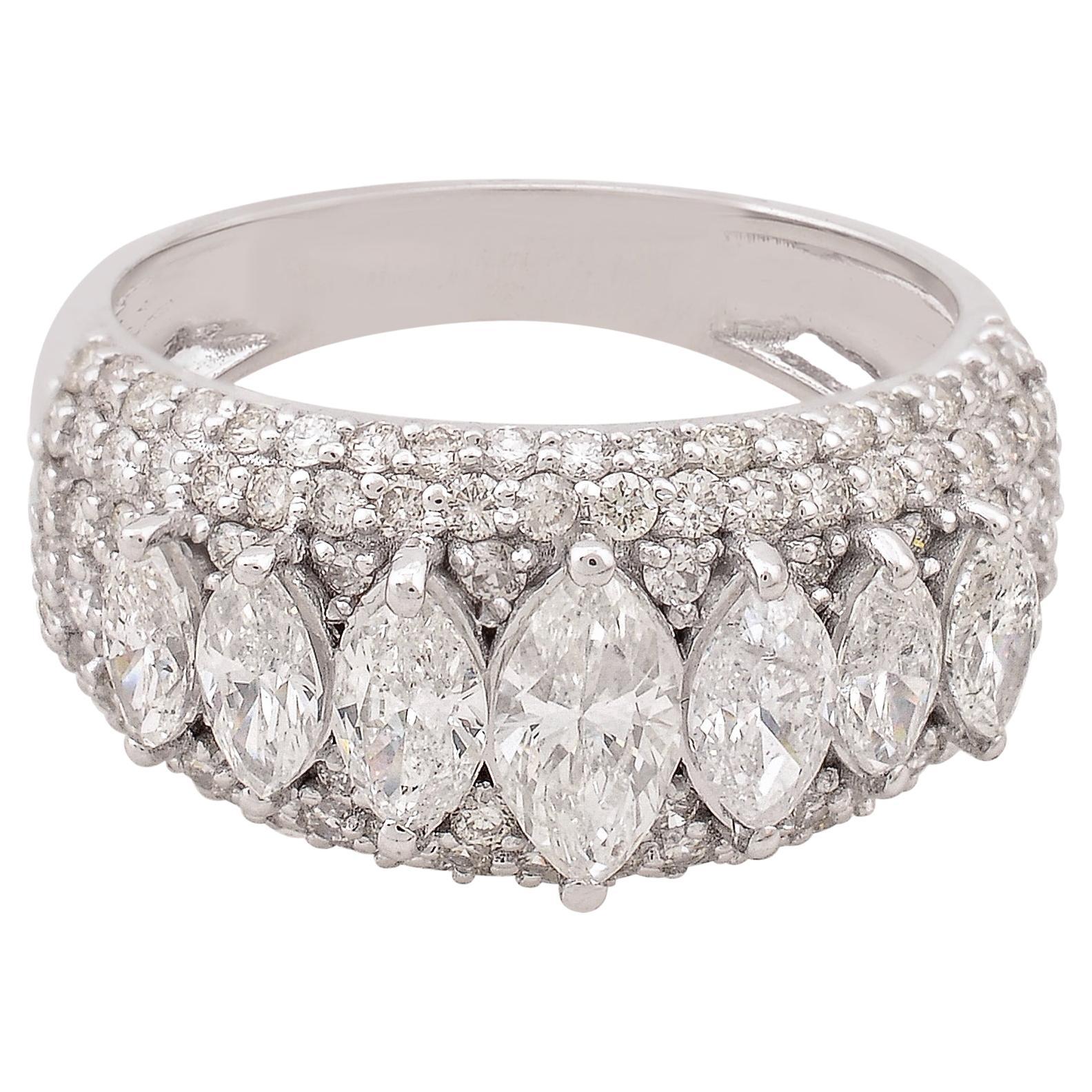 For Sale:  2.44 Carat SI/HI Marquise & Round Diamond Dome Ring 18 Karat White Gold Jewelry