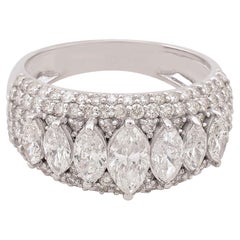 2.44 Carat SI/HI Marquise & Round Diamond Dome Ring 18 Karat White Gold Jewelry