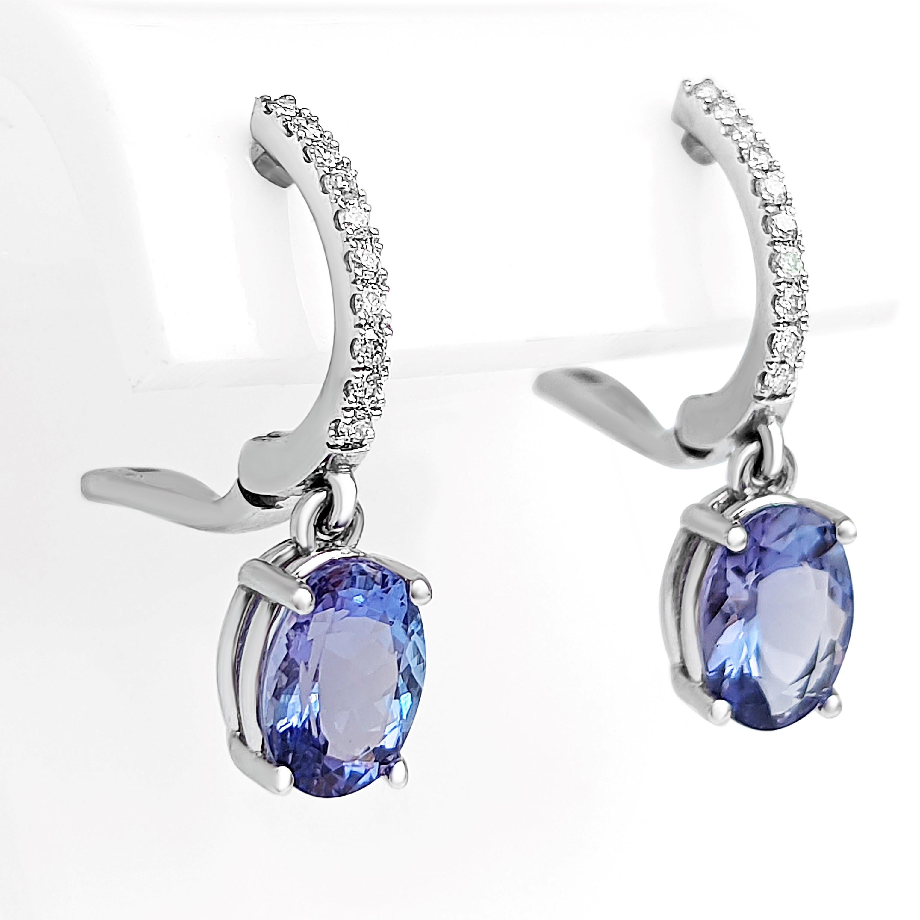 2.44 Carat Tanzanite and 0.16 Ct Diamonds, 14 Kt. White Gold, Earrings In New Condition In Ramat Gan, IL
