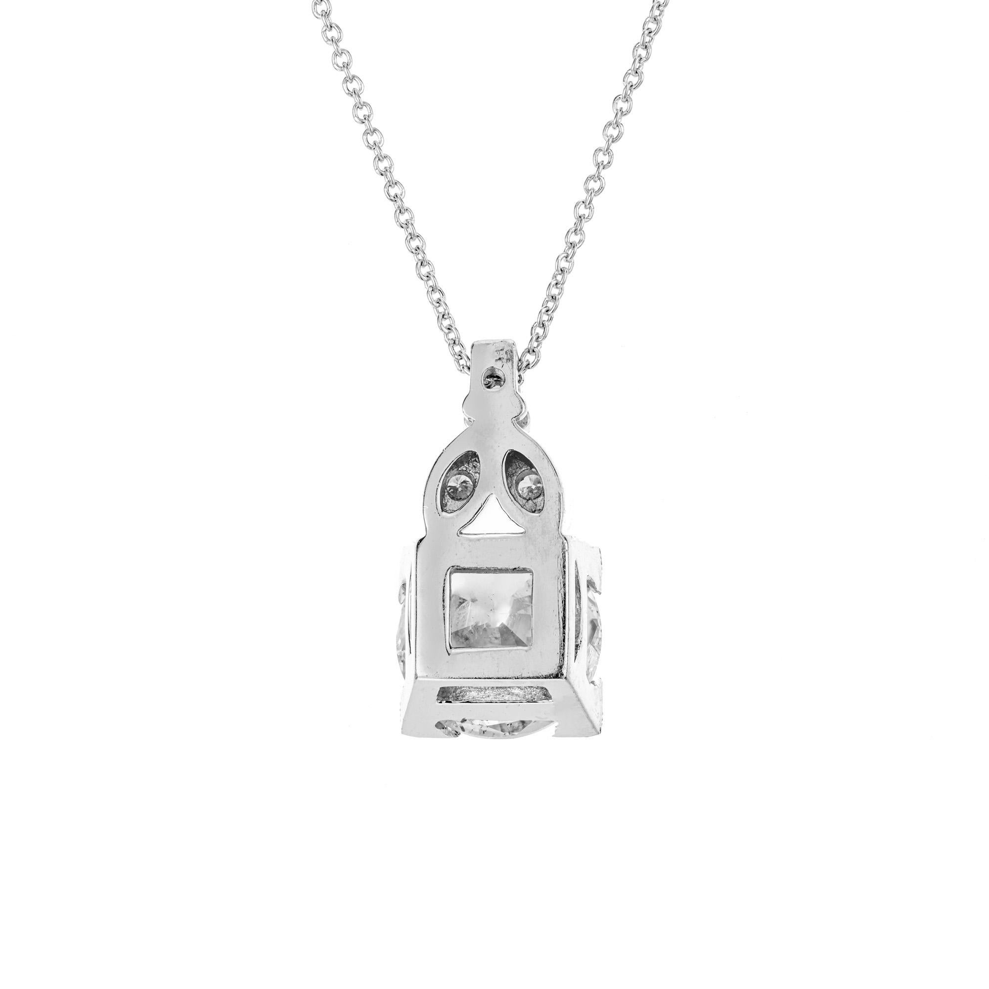 2.44 Carat Transitional Cut Platinum Diamond Art Deco Pendant Necklace In Good Condition For Sale In Stamford, CT