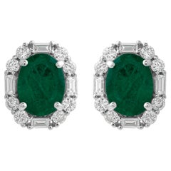 2.44 Carat Zambian Emerald 0.64 Carat SI/H Diamond Earrings 18 Karat White Gold