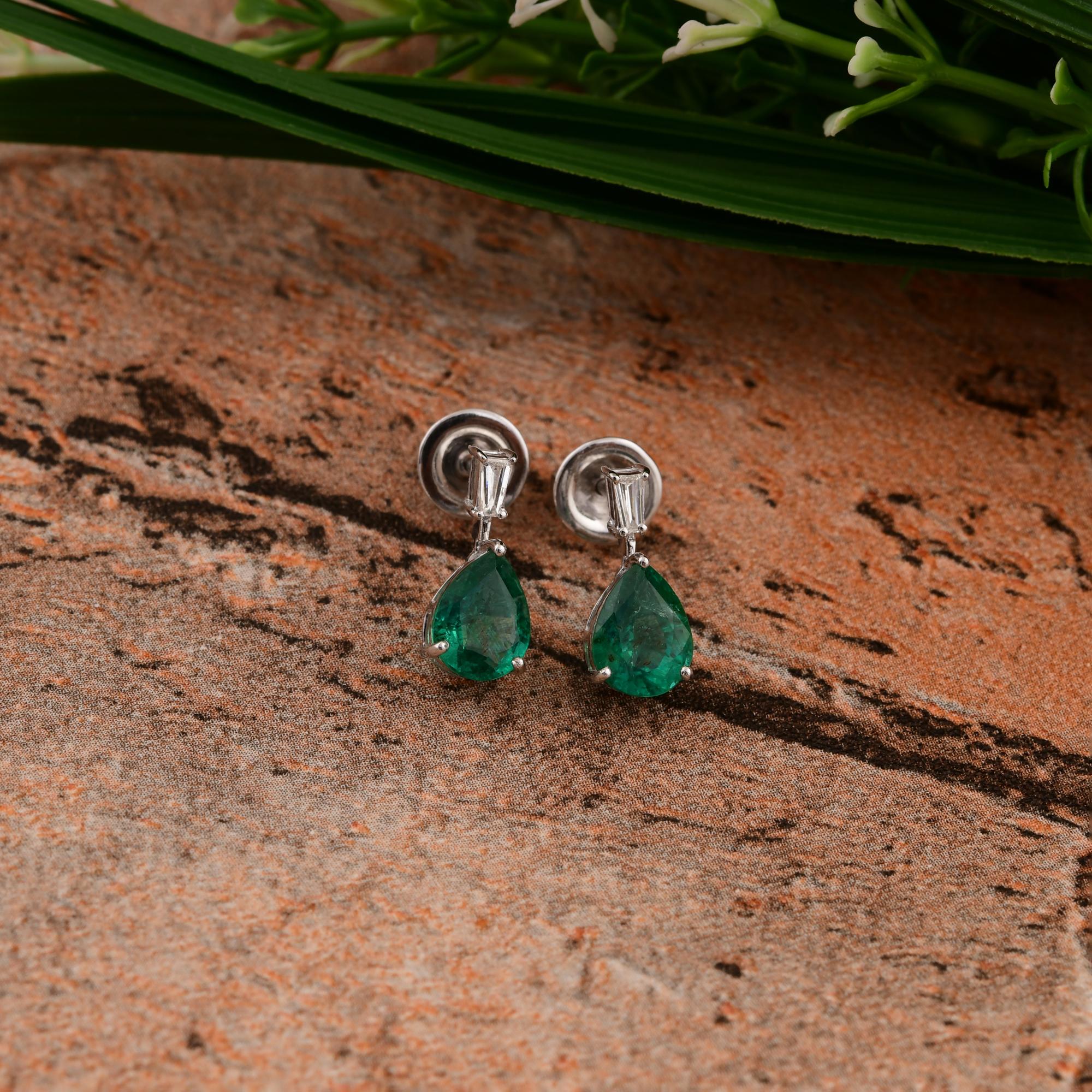 Modern 2.44 Carat Zambian Emerald Earrings 0.12 Carat SI/H Diamond 14 Karat White Gold For Sale