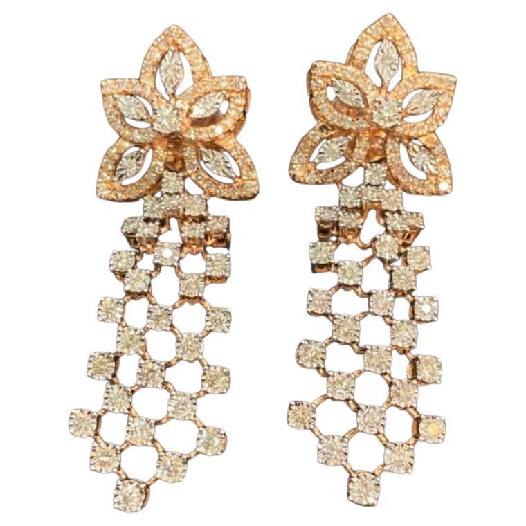 2,44 Quilates Diamantes Naturales Pendientes Flores de Oro