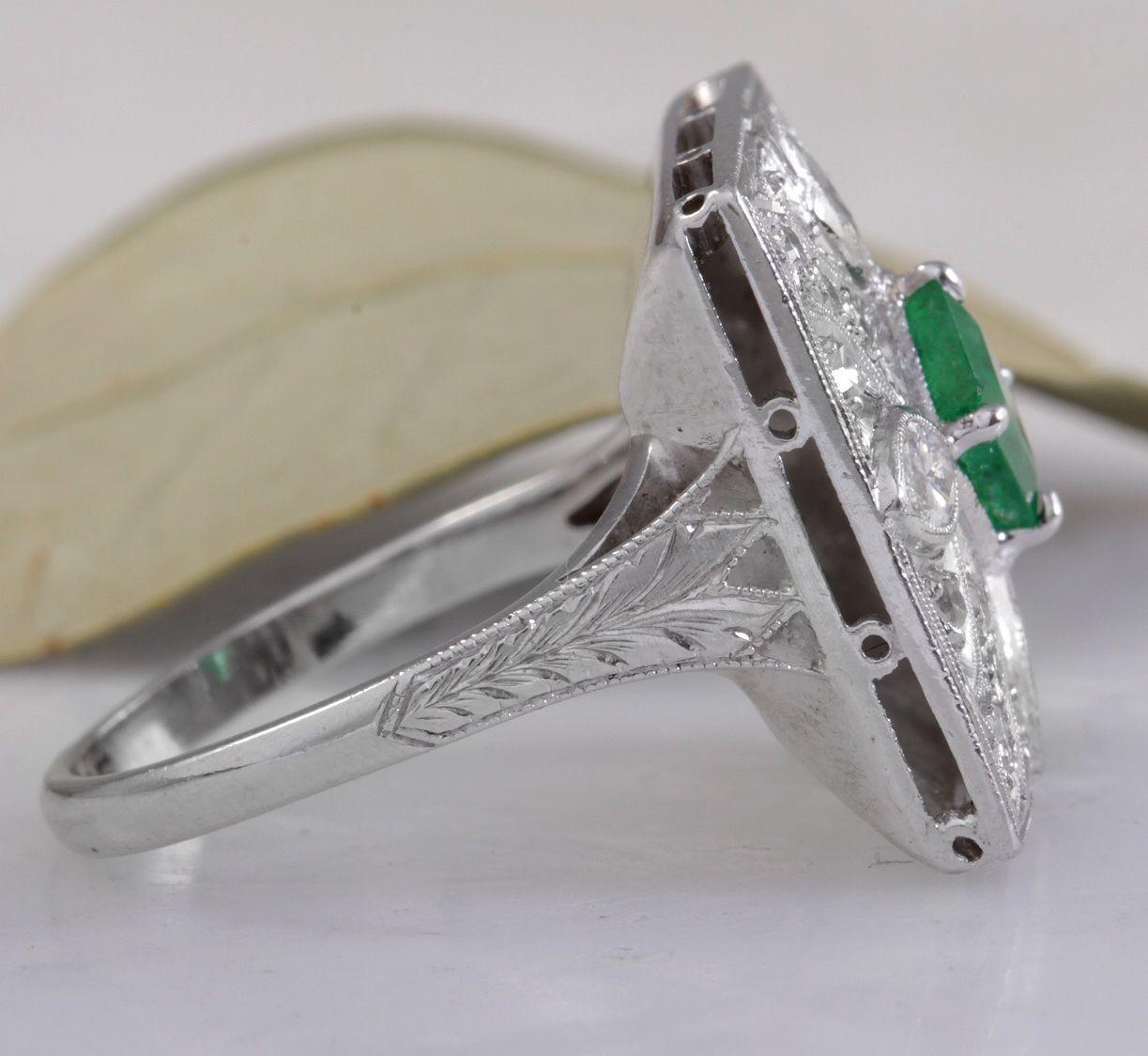 Emerald Cut 2.44 Carat Natural Emerald and VS Diamond 14 Karat Solid White Gold Ring For Sale