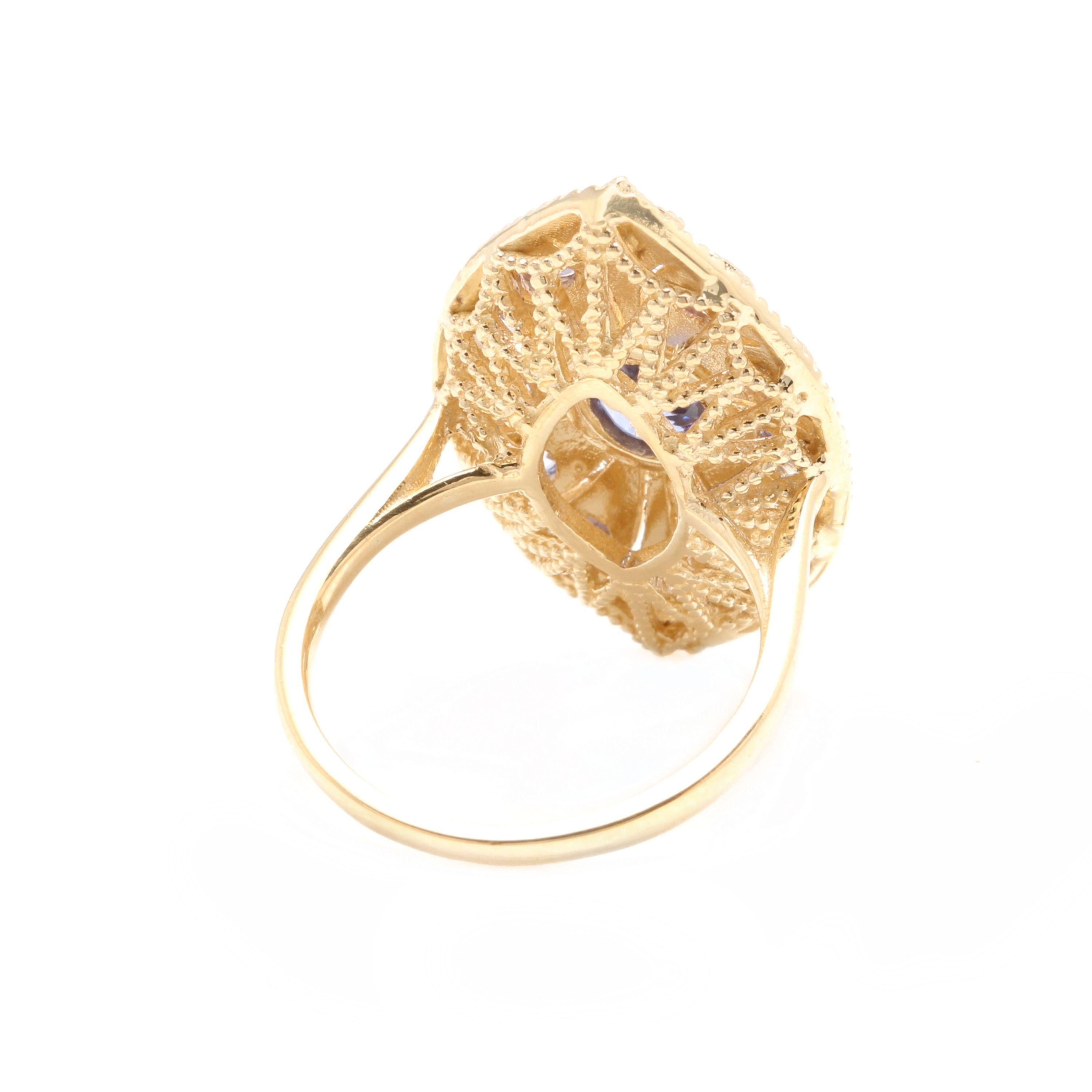 2.44 Carat Natural Tanzanite and Diamond 14 Karat Solid Yellow Gold Ring In New Condition For Sale In Los Angeles, CA